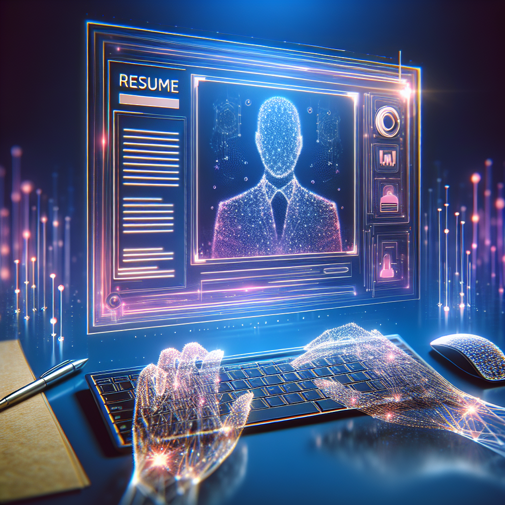 Create a vivid and modern representation of the concept of resume writing. The image should incorporate the idea of a resume using sleek digital concepts such as a holographic projection, a keyboard, or a computer screen, arranged in a minimalistic manner. The overall atmosphere should be brightly lit with smooth gradient transitions to portray cleanliness and professionalism. Draw upon the influence of realism, giving the image a sleek, modern and visually appealing look. The entire image should be devoid of any textual elements, faces, watermarks, or logos to maintain minimalist aesthetic principles.