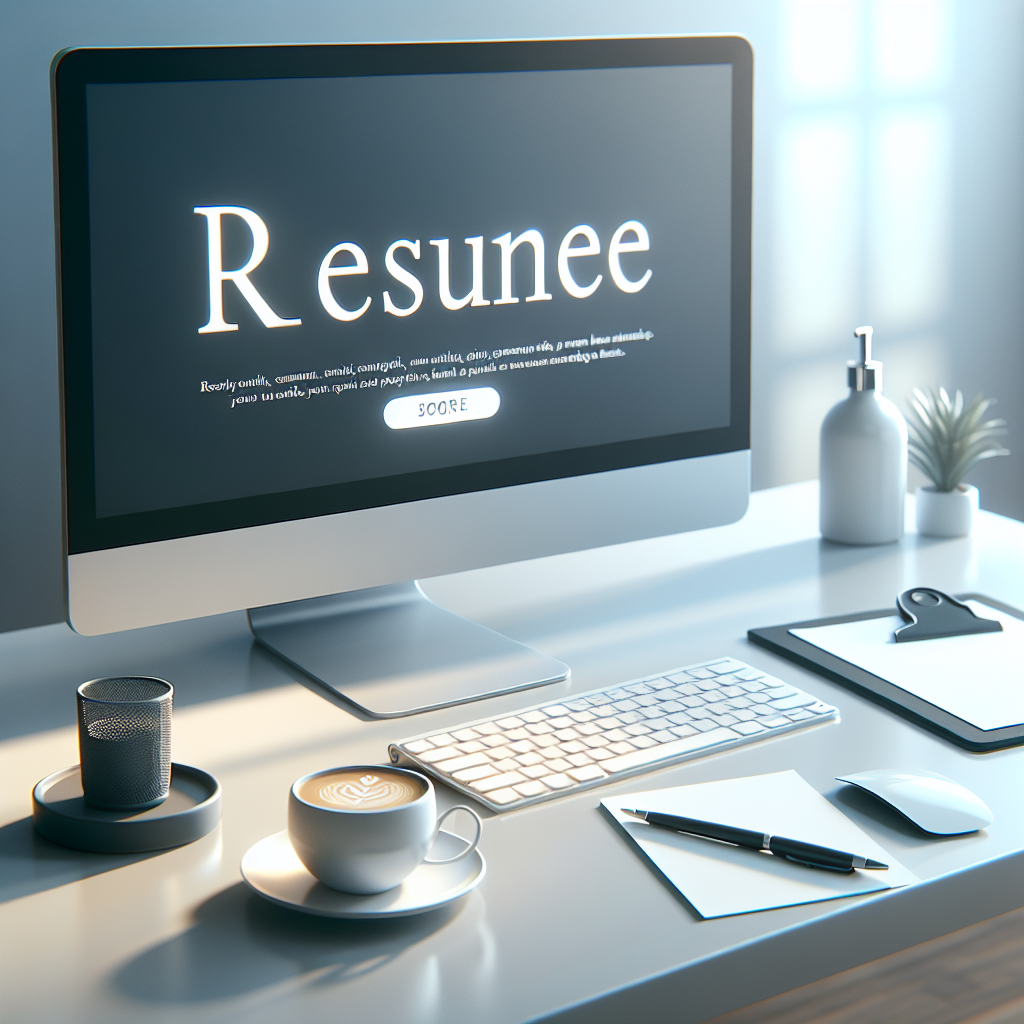 A visually appealing, high-quality image representing the concept of resume writing. The style should be modern, clean, minimalist with bright, clear lighting, smooth gradients, and soft shadows. Create cues suggesting resume writing like a computer keyboard, an empty coffee cup, and a notepad with a pen placed next to it onto a sleek desk in a tidy room. It should look realistic, without text, watermarks, people's faces, or logos, creating a calm and concentrated atmosphere suitable for an English blog post.